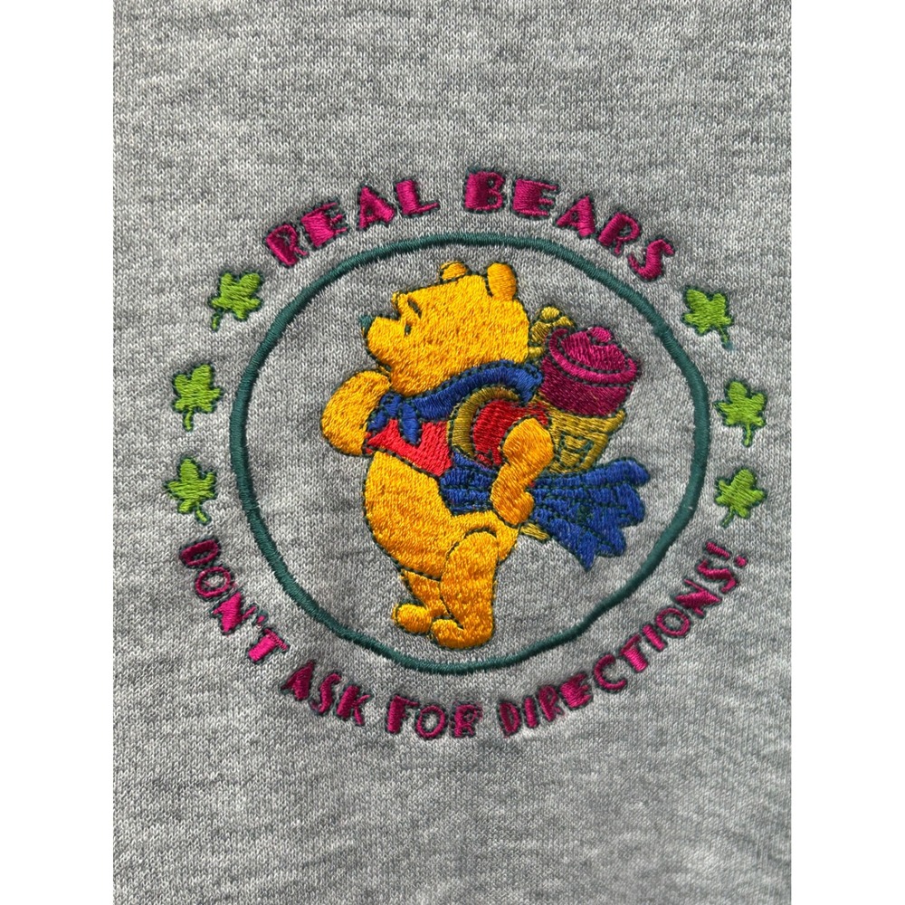 Pooh Bear "Real Bears Dont Ask For Directions" Embroidered Gray Sweatshirt L G